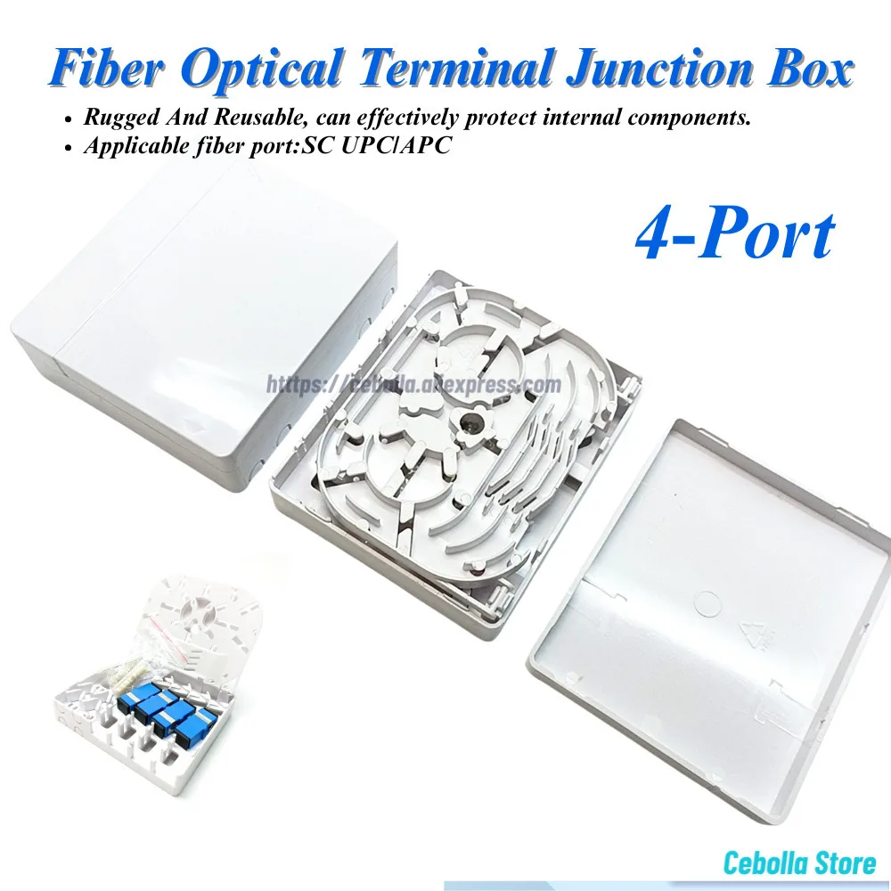 5pcs/lot Optical Fiber Panel Box Fiber Optic Termination Box 4 Core FTTH Termination Ftth 4 Ports SC Adaptor Optic Socket