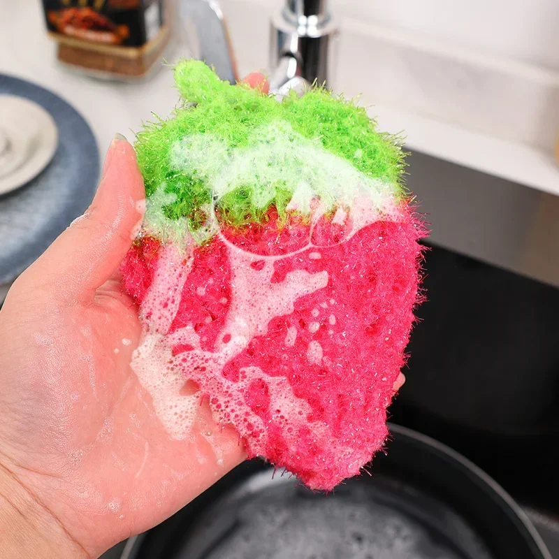 Strawberry Dishcloth Kitchen Sponge Bowl Towels Strawberry Shape Scrubber Non-scratch Cleaning Sponge Bowl Pan Washing Cloth