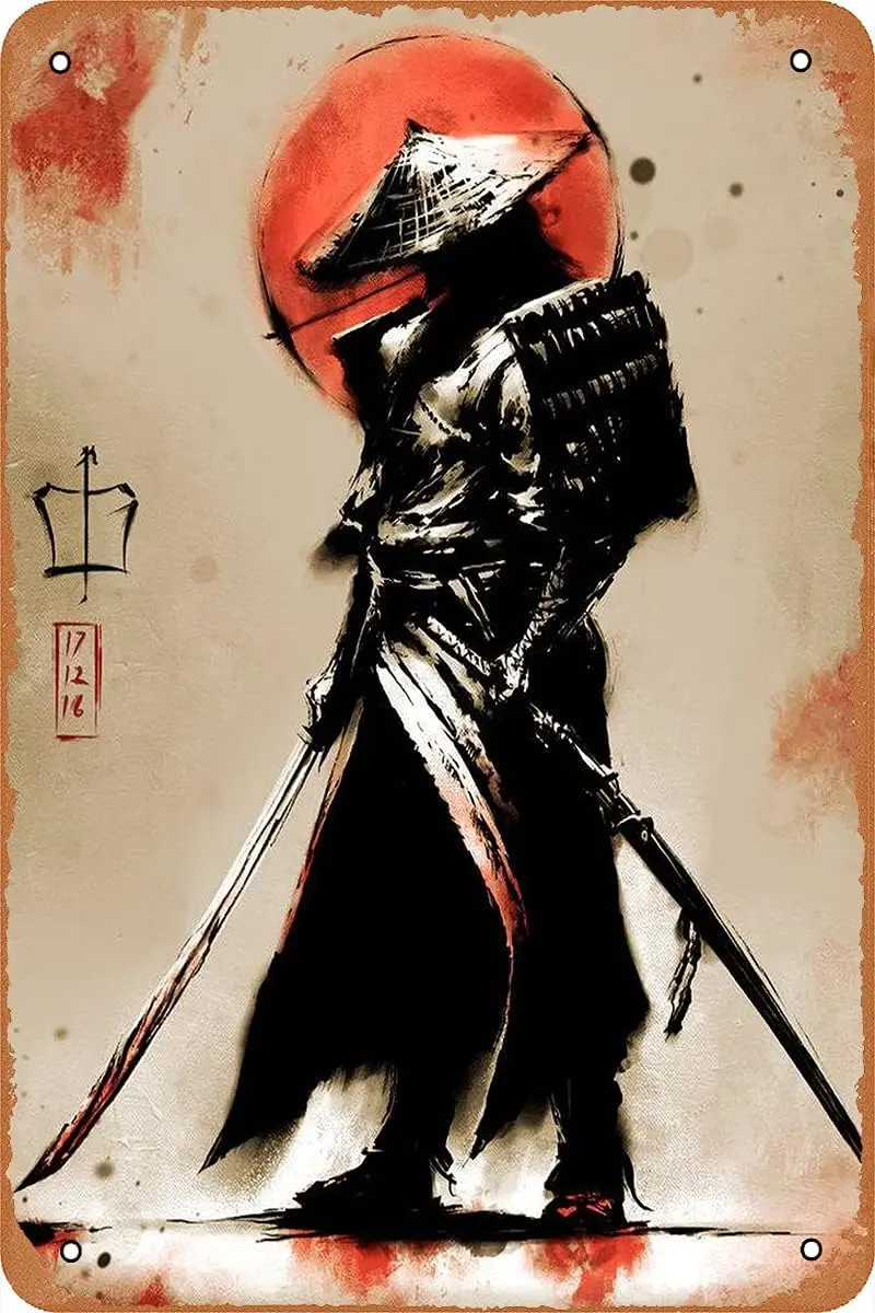 Japanisches Samurai-Poster, Retro-Metallschild, Blechschild für Kampfsport, Fitnessstudio, Büro, Zuhause, Wanddekoration, Kunstschild, Geschenk