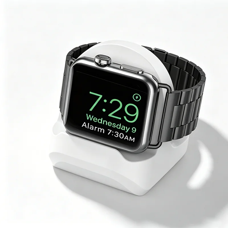 Durable Silicone Charger Stand for Galaxy Apple Watch Series 8/SE2/7/6/SE/4/3 - Nightstand Mode Compatible with Multiple Sizes