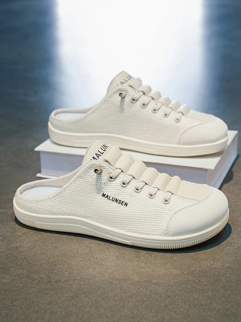 

Men's Canvas Shoes Summer New Style Breathable Anti-slip Soft Bottom Casual Slip-On Lazy Half Slippers Korean Version Low Top