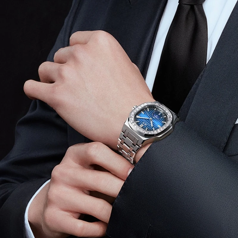 IW Square Diamond Dial Men Watches Top Brand Luxury Sport Wristwatch Business Automatic Mechanical Clock Waterproof Montre Homme