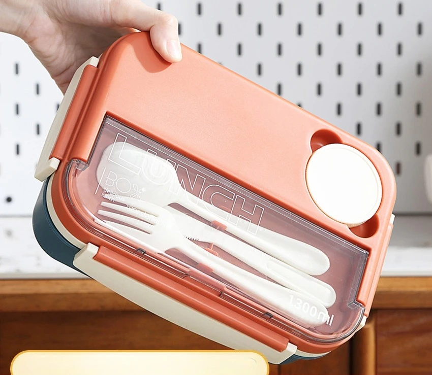 Quadratische Vierfach-Lunchbox aus Kunststoff für Schüler, Bento-Box für Erwachsene, Japanische Versiegelte Lunchbox, Mikrowellengeeignete Lunchbox
