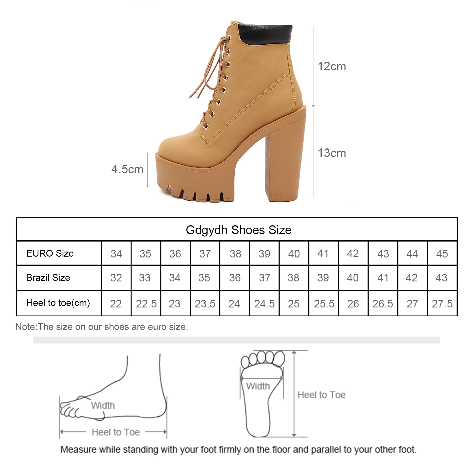 Gdgydh Women\'s Chunky Heeled Short Boots Round Toe Lace Up High Heels Solid Color Waterproof Platform Motorcycle Boots for Women