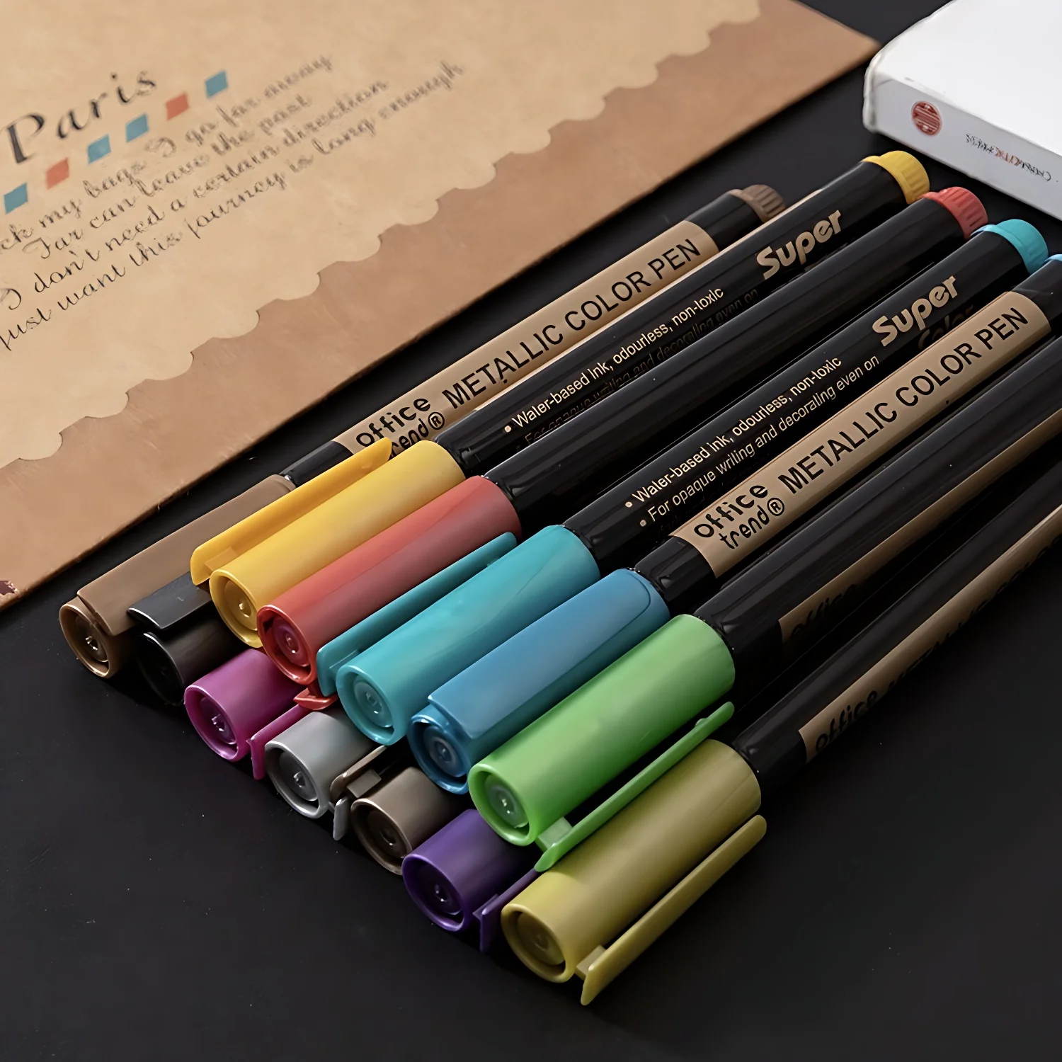 10Pcs Metal Marking Pens, Medium Point Metallic Marker Pens for Rock Painting, Black Paper, Card Making, Scrapbook & DIY Crafts image 4