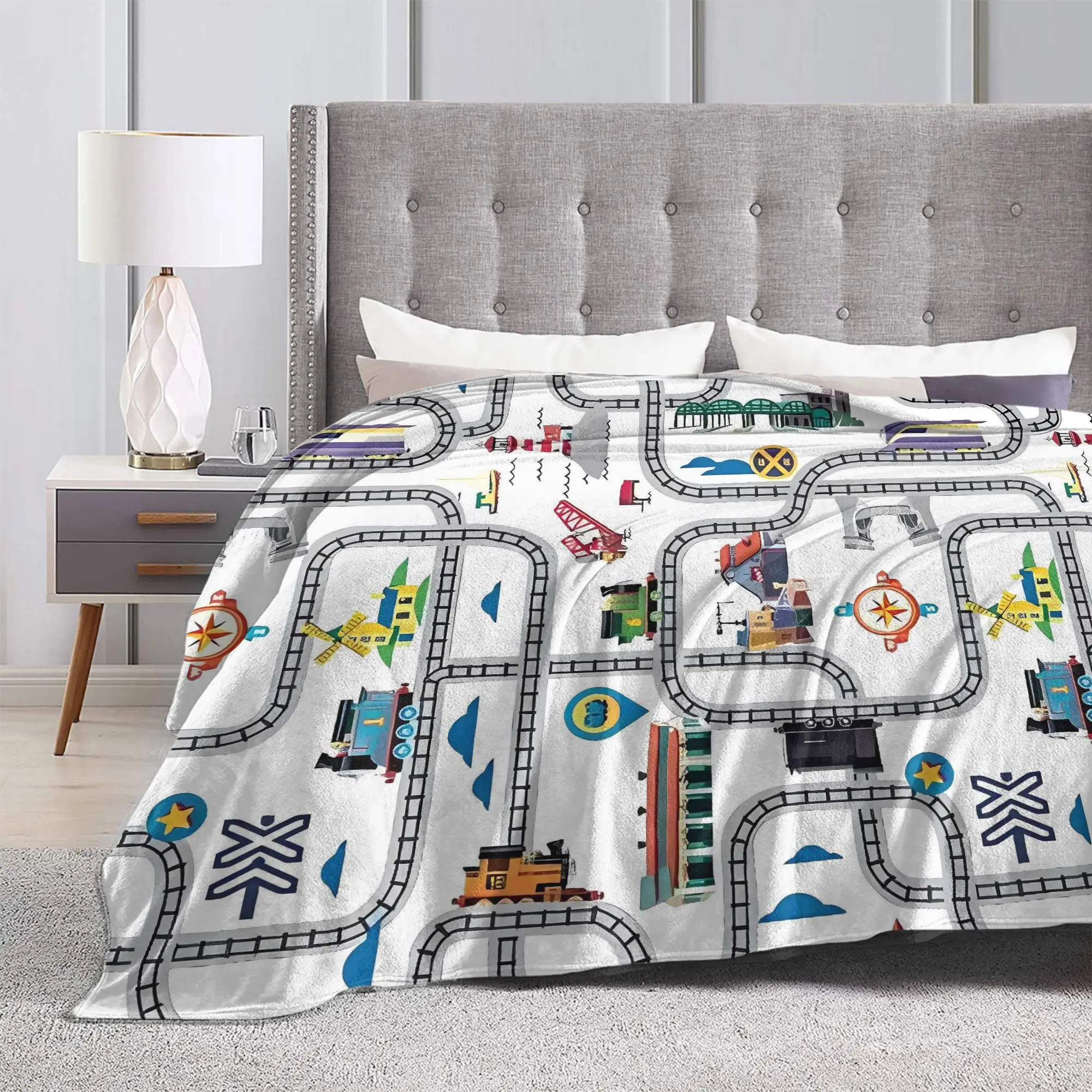 رايلي بليك C12512 بطانية الفانيلا T-Thomas The Train Friends مسارات السكك الحديدية سوبر الدافئة الفراش يلقي للمفرش أريكة سرير