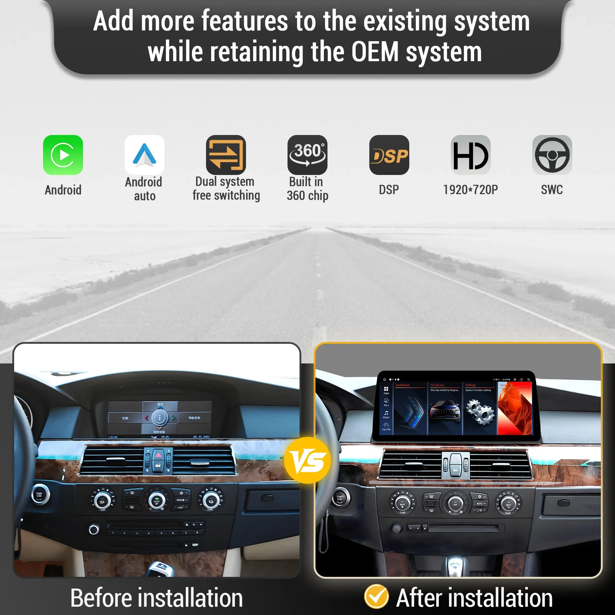 10.25 inch Android 13 For BMW 5 Series E60 E61 2005-2010 Car Radio 4G Wireless Bluetooth Carplay Snapdragon 680 Head Unit Screen