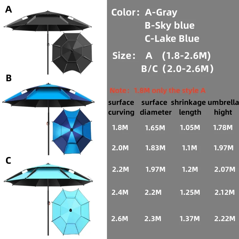 1.8-2.6m Fishing Umbrella Double-layer Sun Protection Sunshade Multifunction Folding Rain Fishing Umbrella Waterproof Awning