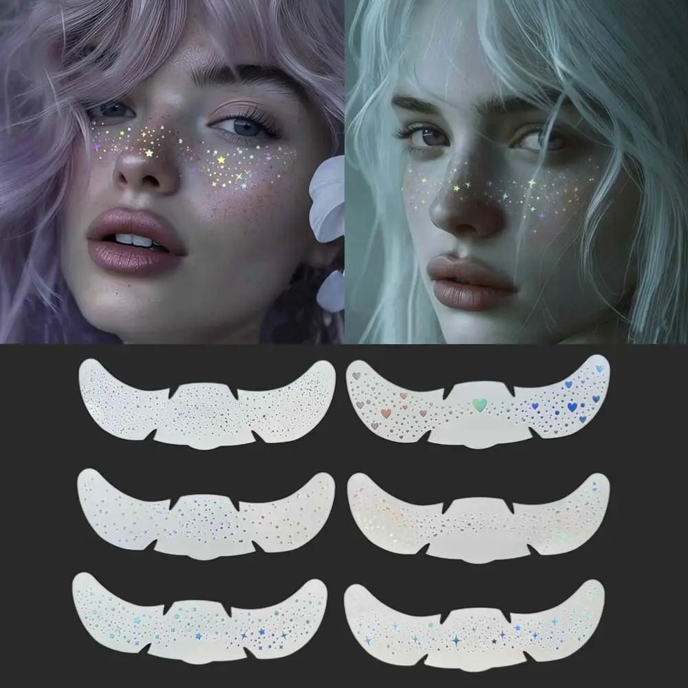 

6pc Stamping Glitter Freckles Face Tattoo Temporary Star Fake Freckles Stickers Makeup Patches For DIY Y2K Music Festival Makeup