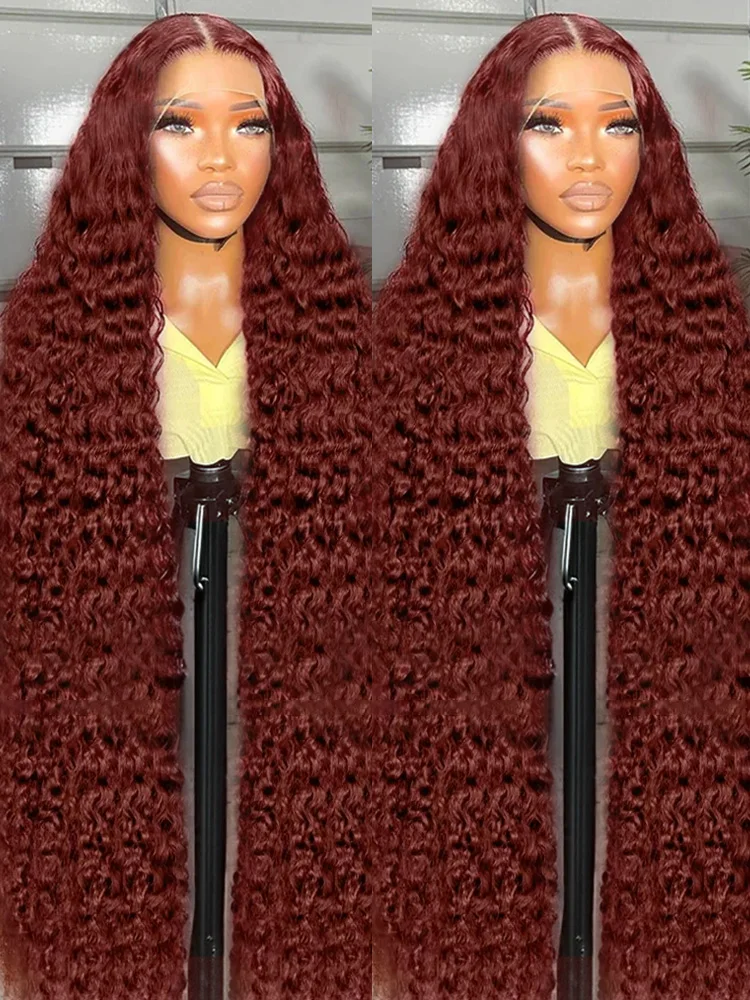 Reddish Brown Deep Wave 13x4 HD Lace Frontal Wig Colored Pre Plucked 40 Inch Curly 13x6 Lace Front Human Hair Wigs For Women