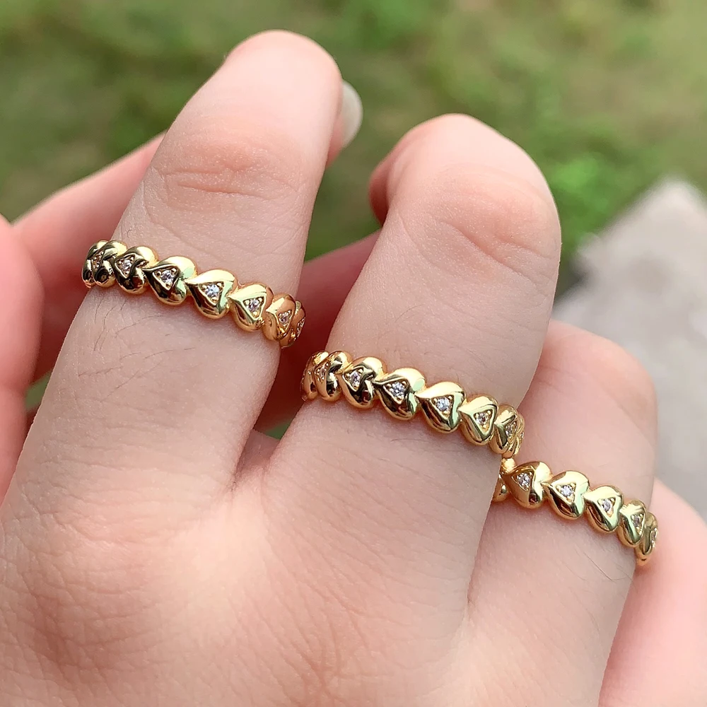 micro pave Full Heart Shaped Circle Band Gold Color Fashion Hoop Earring Ear Cuff Finger Rings 2024 Valentine's Day Gift Jewelry