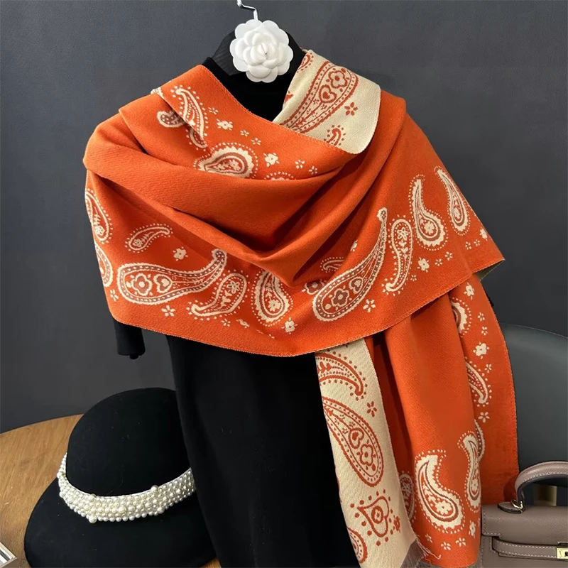 2024 Women's New Year's Red Scarf Imitation Cashmere High-Grade Vintage Thick Bib Dual-Use Air Confitioning Cape Outside