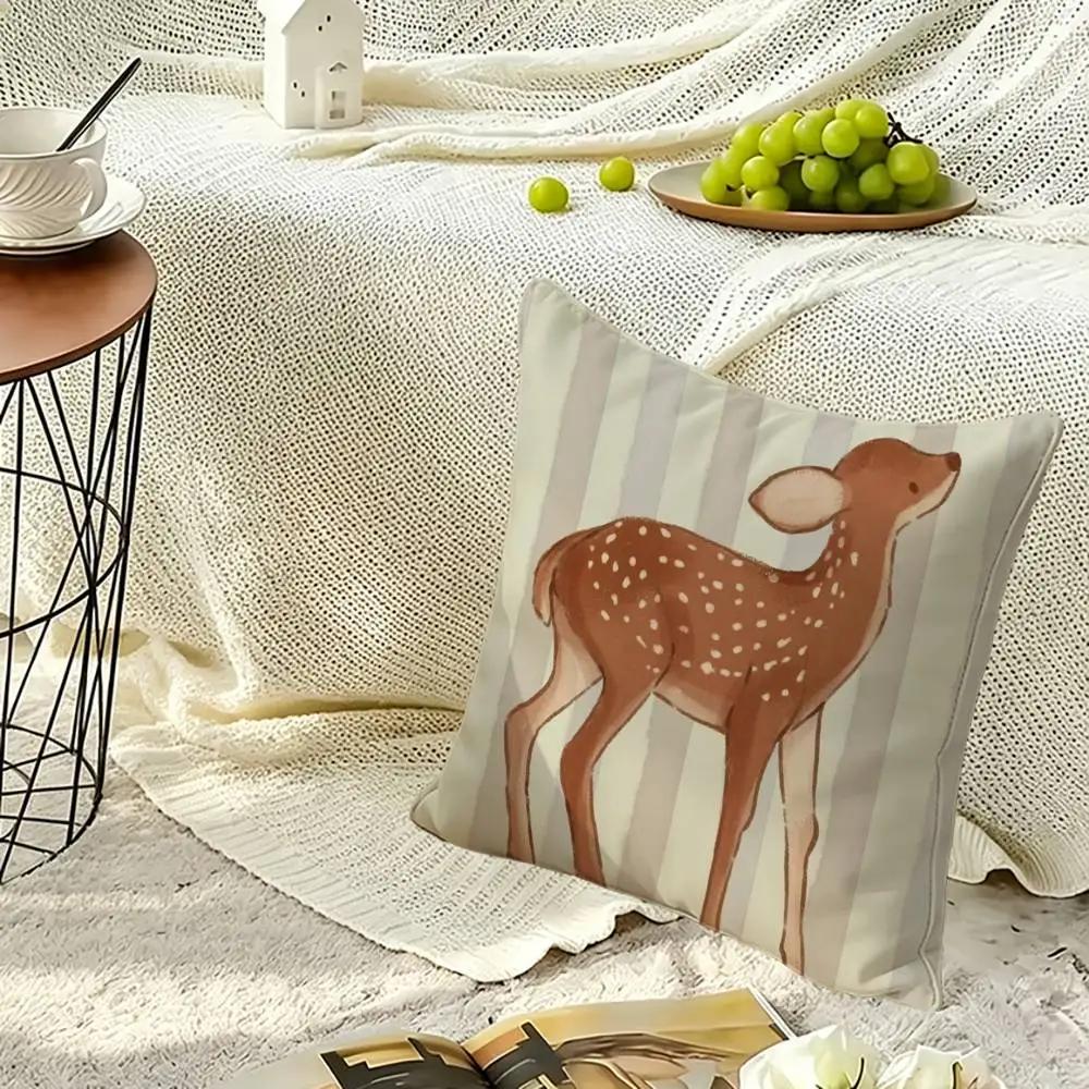 lose-Up Sika Deer Illustration Pattern Square Double-Sided printed Pillow Case Bedroom Bedside Pillow Sofa Cushion Cover