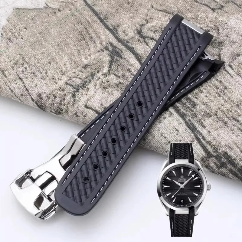 20mm Rubber Silicone Watch Strap For Omega Seamaster 300 AT150 Aqua Terra Ultra Light 8900 Steel Buckle Watchband