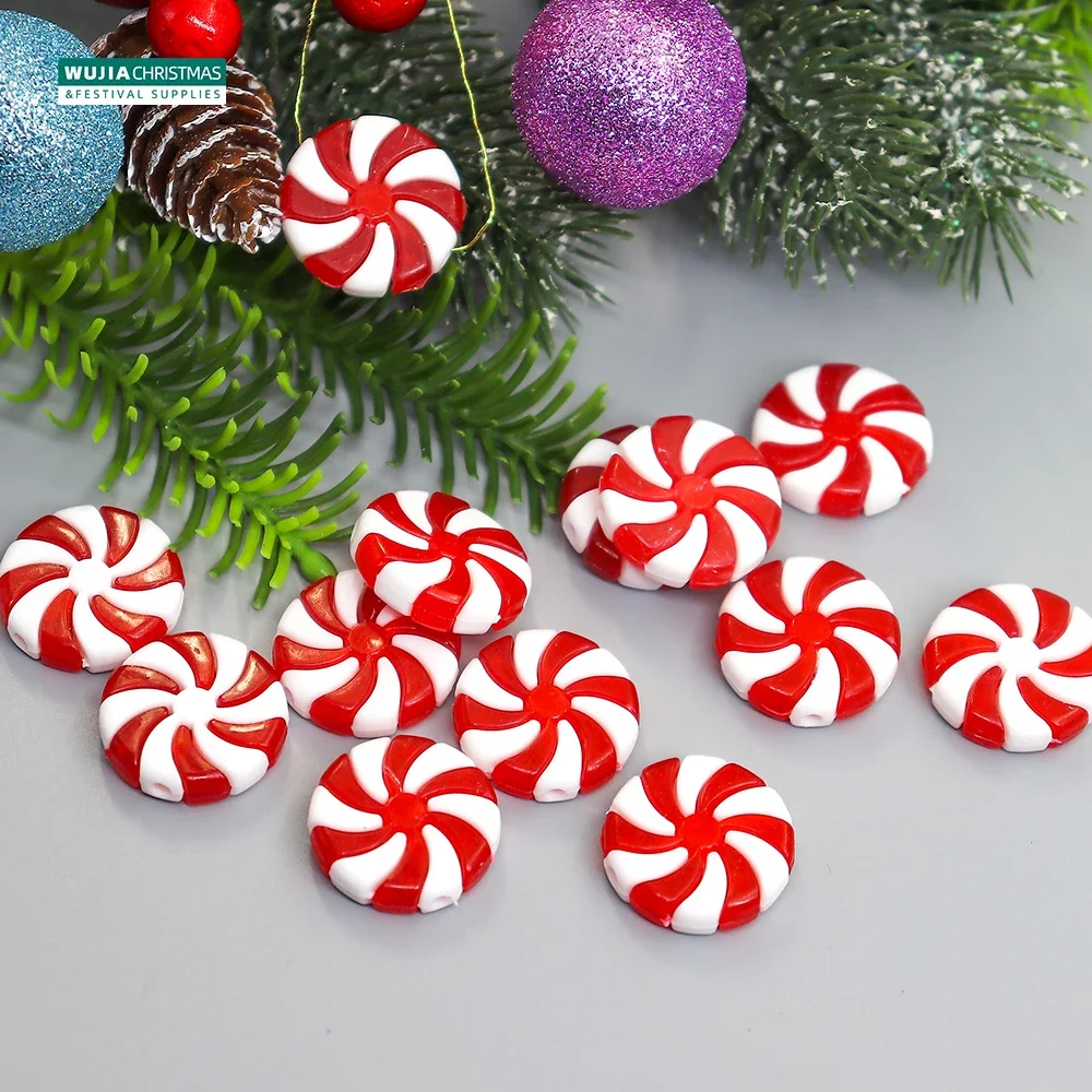 50pcs New Year Acrylic Candy DIY Xmas Tree Hanging Christmas Simulation Candies Peppermint Ornaments Sweets Drop Pendants Gifts