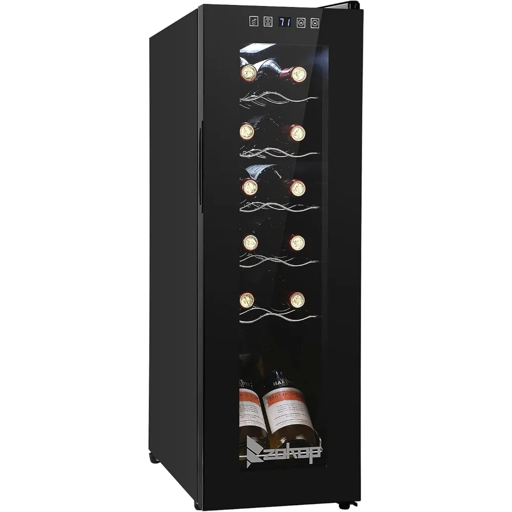 12 Bottle Compressor Wine Cooler Refrigerator w/Adjustable Temperature, Freestanding Compact Mini Wine Fridge with Digital