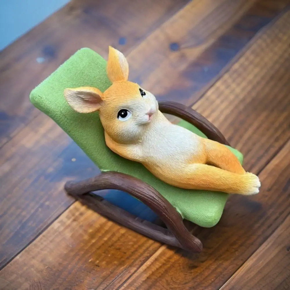 Crafts Resin Rocking Chair Lying Animal Ornaments Cute Cartoon Bunny Sculpture Waterproof Creative Miniatures Figurine Gift