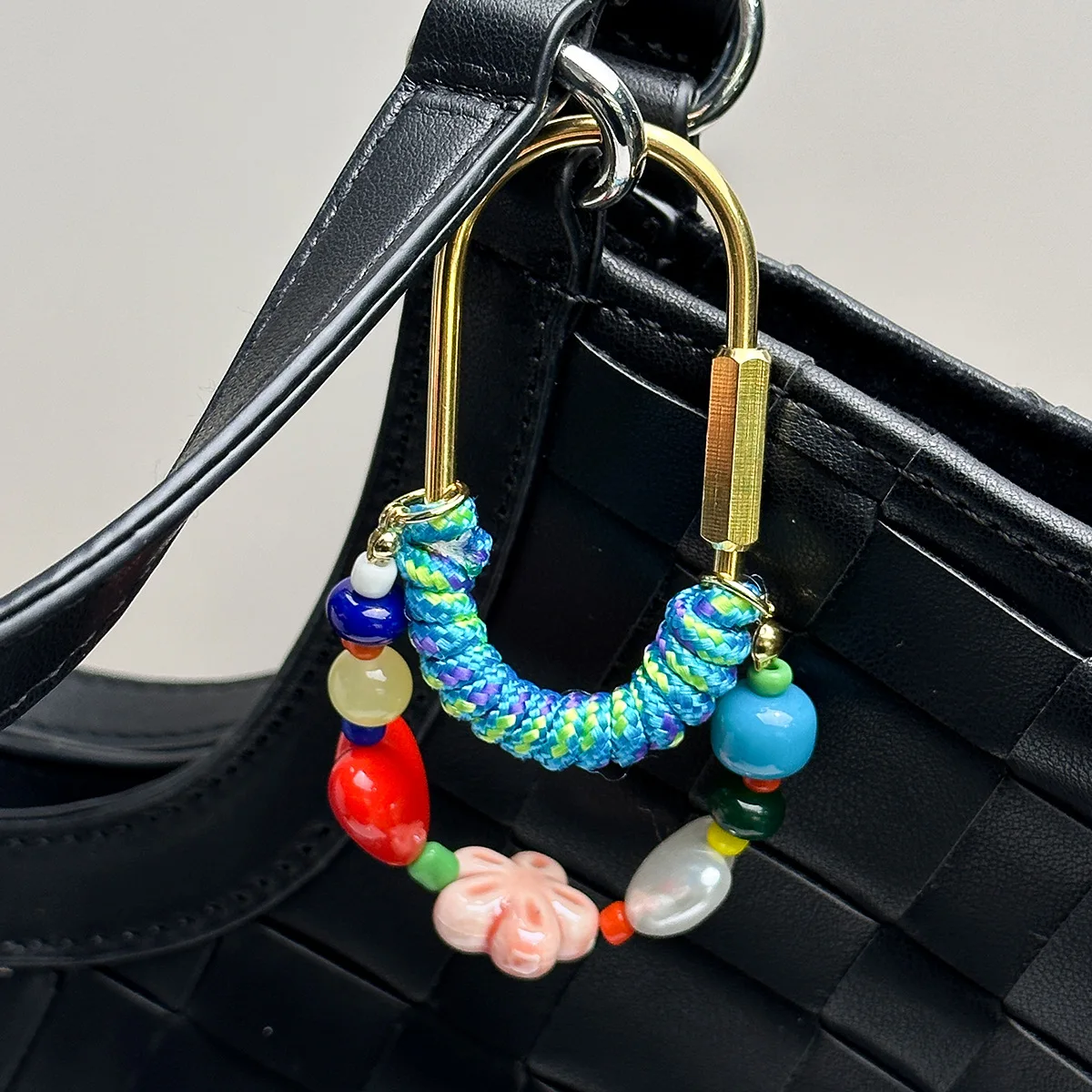 2026 New Keychain Colorful Beaded INS Metal Stainless Steel Accessaries Bag Charms Jewelry for Women Girl Gift