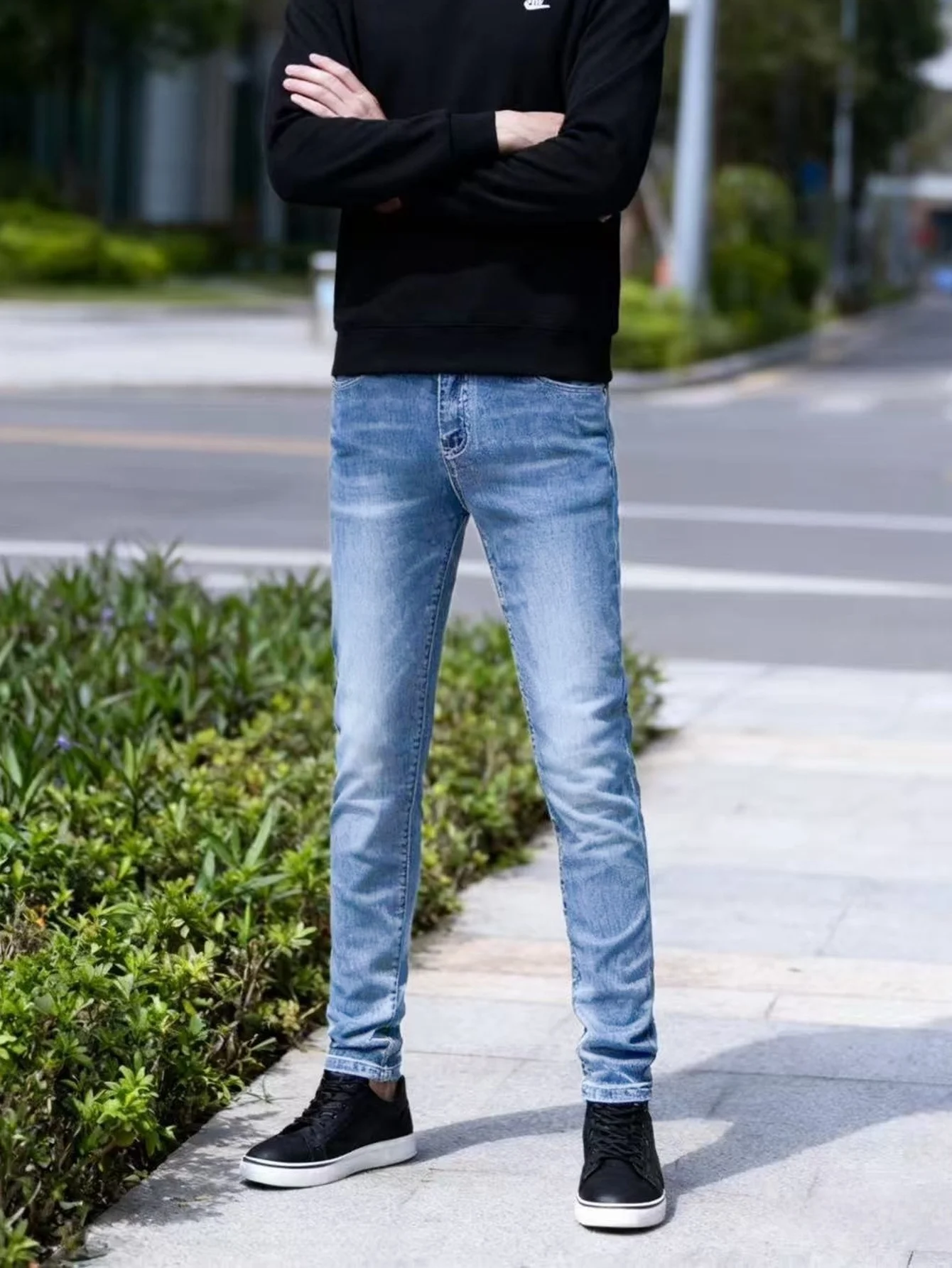 Men Slim Fit Blue Jeans Y2k Drip Original Unisex Daily Denim - No accessories or belts included