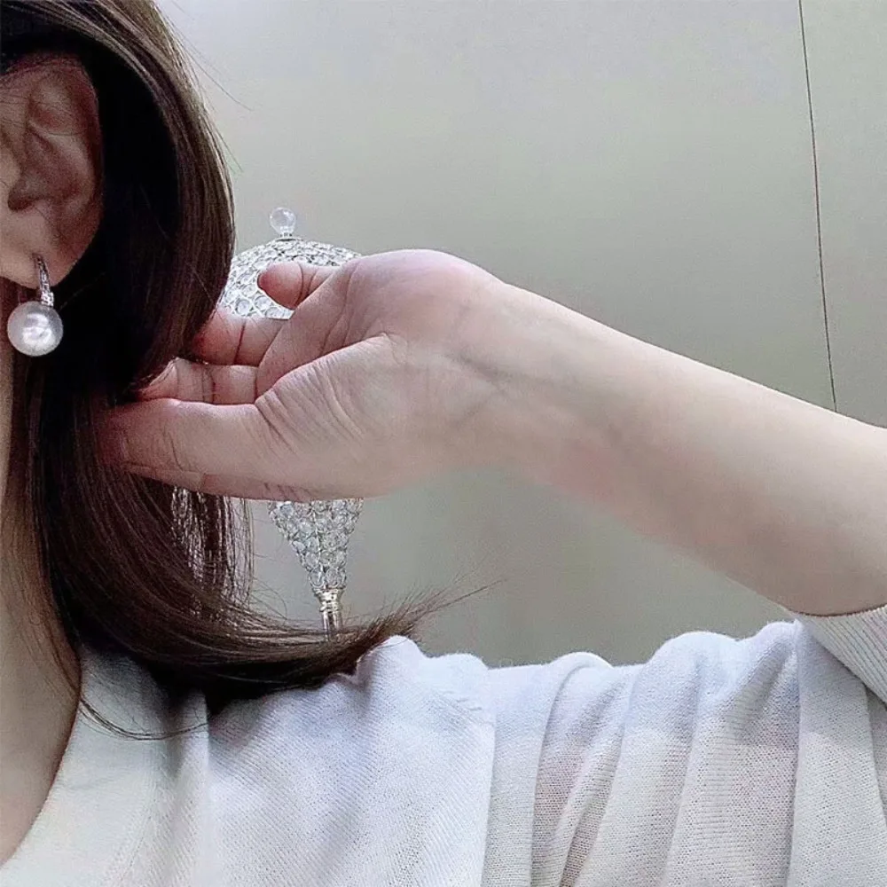 Temperament Micro-inlay 5A Zircon Imitation Pearl Stud Earrings for Women Bride Wedding Engagement Stainless Steel Jewelry Gifts
