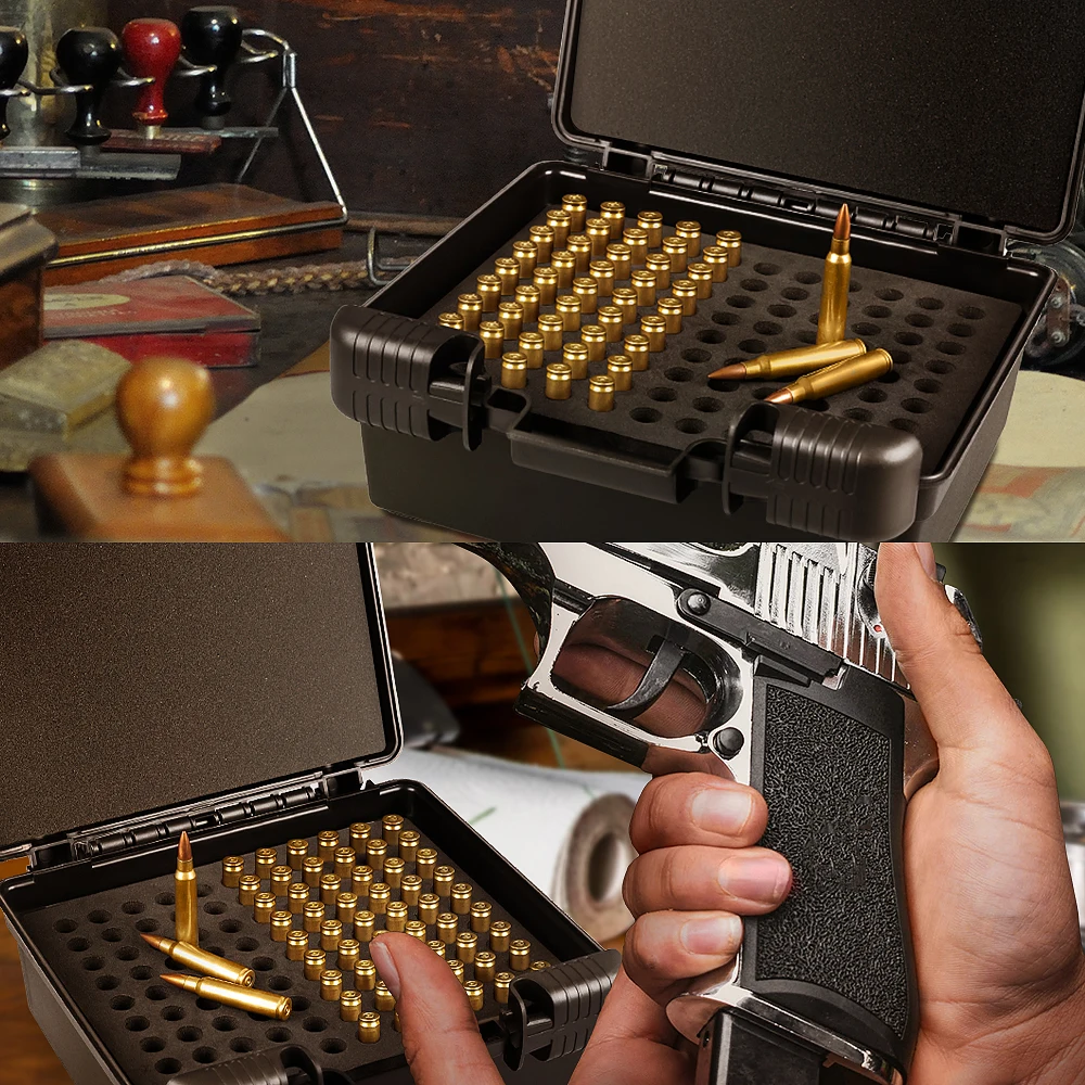 99 Rounds Bullet Box Ammo Case 9mm .223/5.56mm 7.62x39 Pistol Rifle Ammo Carry Storage Box Flip-Top Hunting Bullet Case