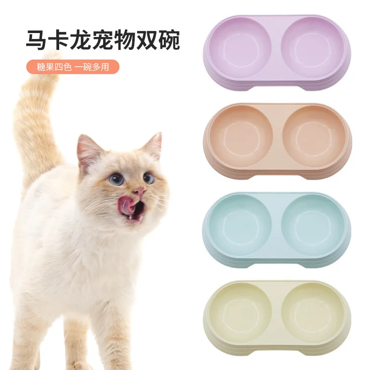 Ciotole doppie per animali domestici Macaron Color Cat Dog Ciotola di riso Bacino per alimenti Acqua potabile per uso domestico addensata antiscivolo Due in uno
