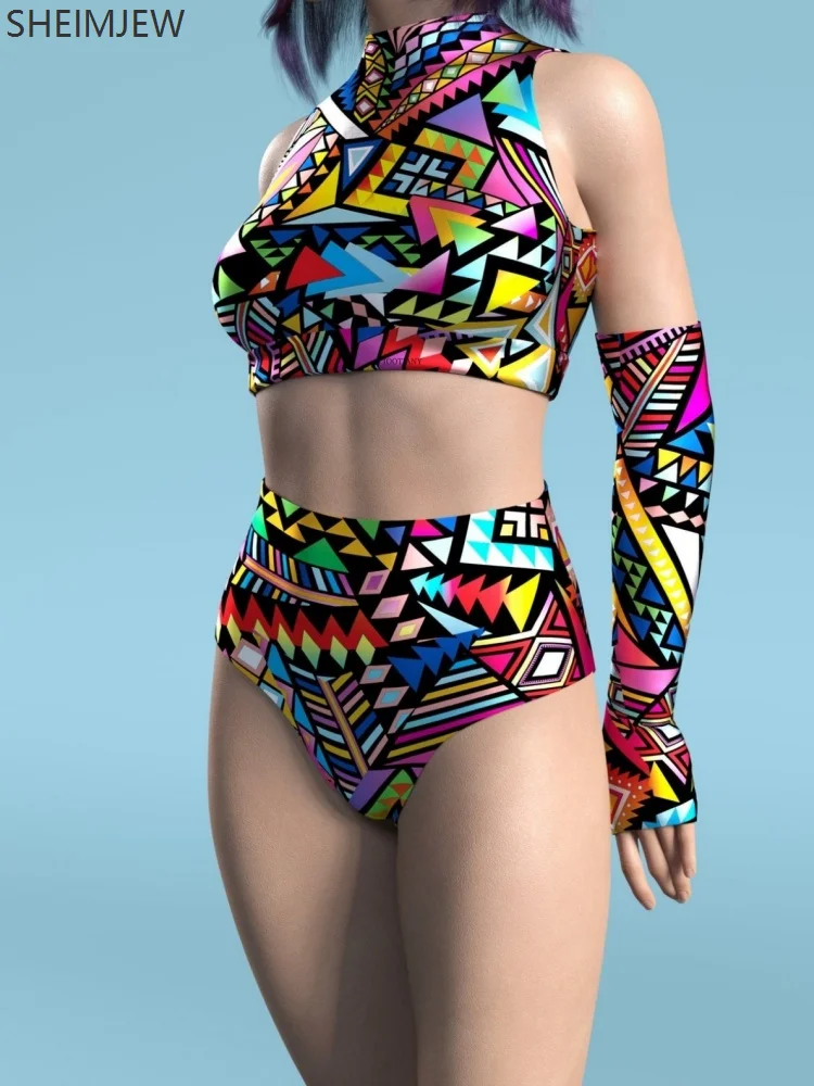 Sexy Women's Bodysuit Colorful Geometric 3d Pattern Adult Halloween Role Play Costume Fancy Party Bodysuit Carnival Swimsuit