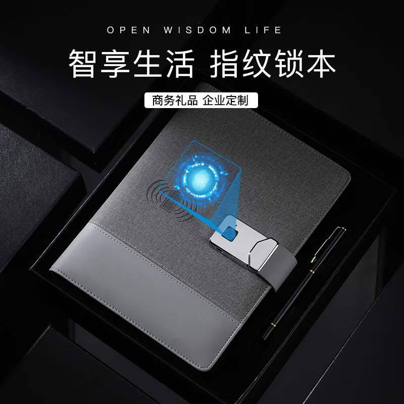 Multifunctional fingerprint unlocking notebook wireless charging notepad business gift giving meeting book set