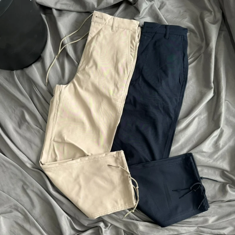 

Black Royal Blue High Quality Cotton Japanese Beams Pants Fashion Street Men Women Casual Loose Drawstring Button Trousers