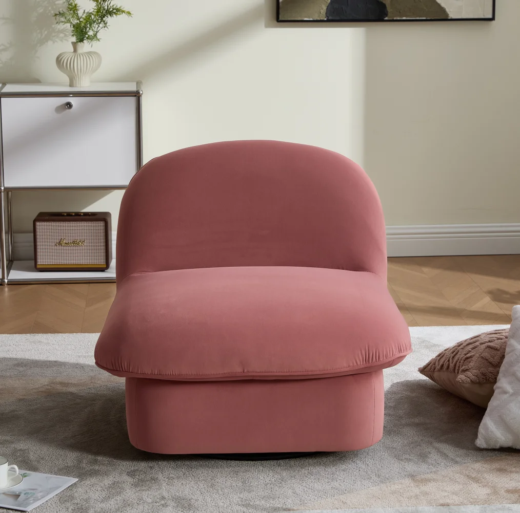 

Современное вращающееся кресло-лаунж 360° из вельвета, прочное, регулируемое, с розовой плюшевой обивкой, на металлических ножках, для гостиной