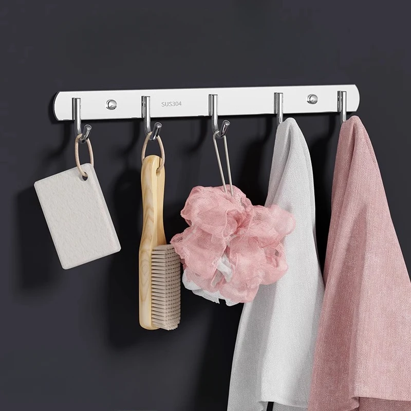 Stainless Steel Coat Hooks Wall-Mounted Towel Hanger for Coats Hats Clothing Home Storage Hooks Wall Double Hook Towel Hanger