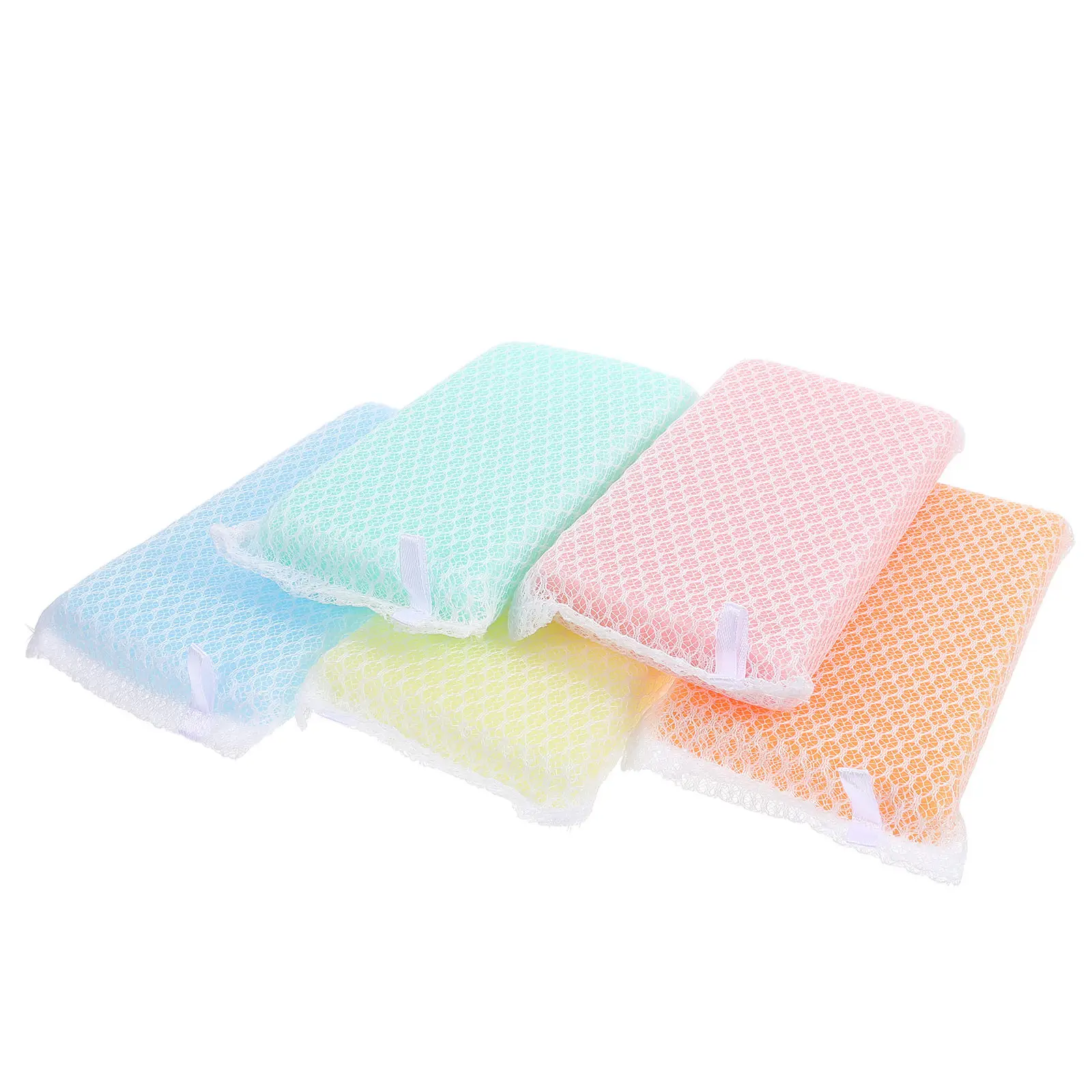 5Pcs Net Dish Sponge Kitchen Cleaning Scrubber Bowl Cup Sponge Pack Foaming Lightweight Surface Safe Strong Decontamination Tool