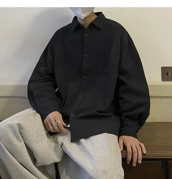 Мужские рубашки, повседневные винтажные куртки-карго, топы, новые весенне-летние однотонные блузки с длинными рукавами, однобортная мужская верхняя одежда
