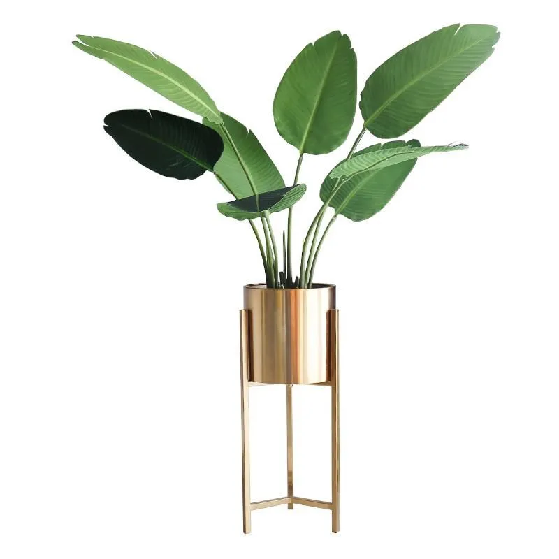 

Simple modern light luxury living room decoration stainless steel flower stand tall edge corner pot plant