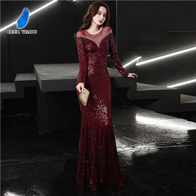 

DEERVEADO Elegant Mermaid Evening Dress Long Women's Bodycon Formal Party Dresses 2022 New Maxi Dress Evening Gown