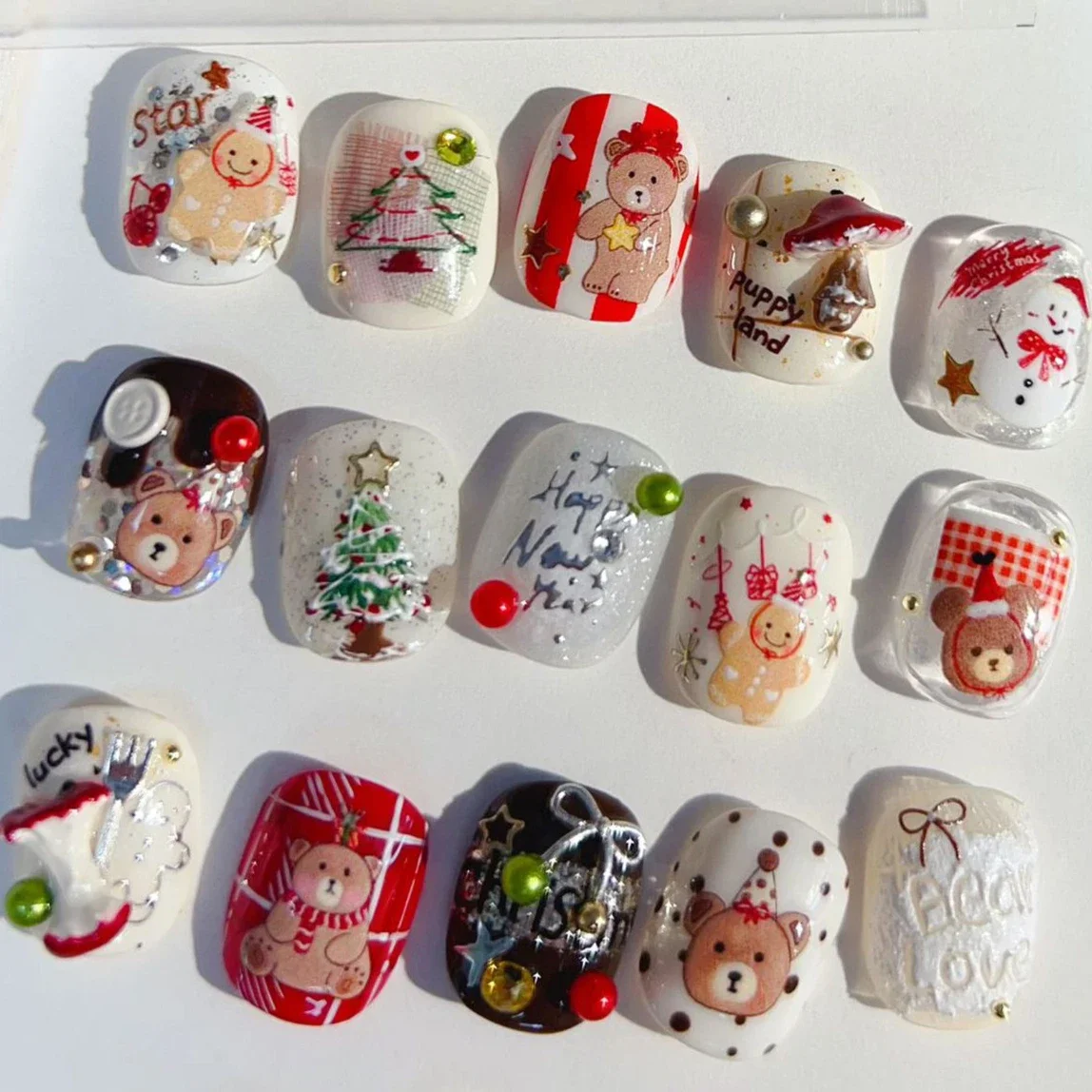 Gingerbread Man Fork Spoon Mushroom Apple Santa Claus Snowman Christmas Tree Adhesive Nail Art Stickers Snowflake Manicure Decal