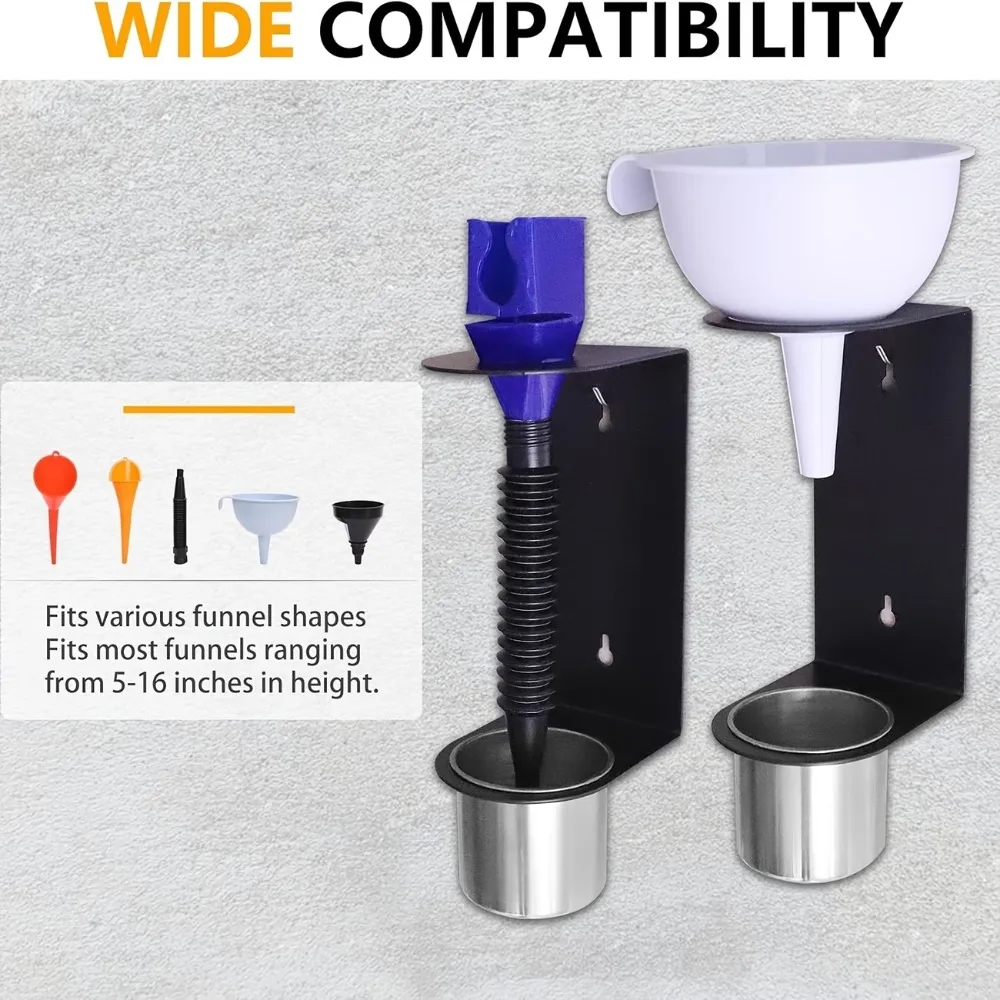 2Pc Wall Mount Oil Funnel Holder Organizer Storage Rack with Removable Collection Cup Fluid Drain Caddy Oil funnel kit organizer