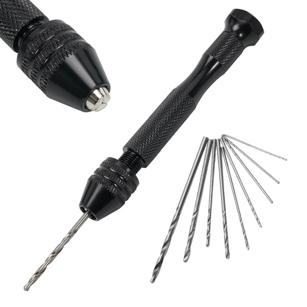 Hand Drill 0.3-3.2mm Aluminum Alloy Chuck For Wood Plastic Rubber Jewelry Making DIY Hobby Drilling Tool Black