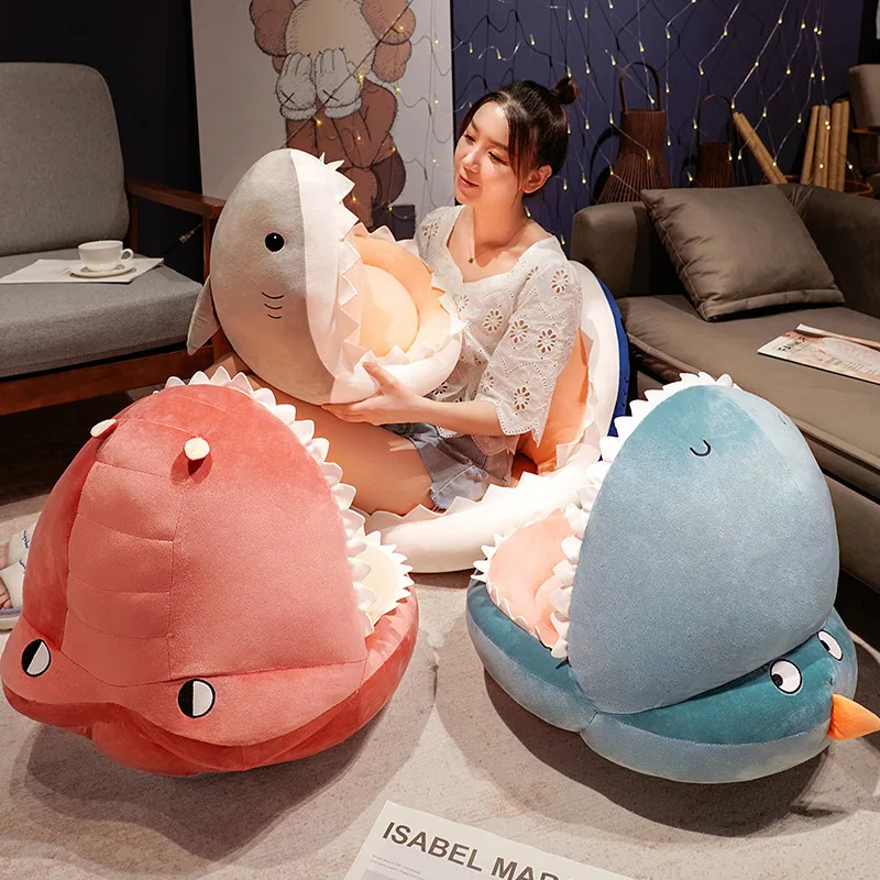 New Cartoon Super Soft Shark Mouth Cushion Thickened Non Collapse Hip Pad for Office Sofa Semi-Enclosed Plush Backrest Cushions