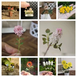 Miniature Clay Flowers Miniature Raspberry Daisy Potted Ob11 Doll House Accessories Peony Rose Pomegranate Branch Model Bjd Doll