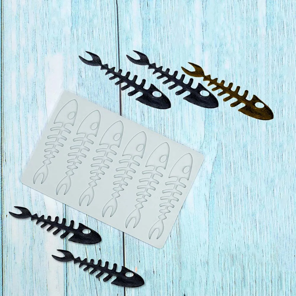 Seafood Fish Skeleton Cake Mold Shrimp Decorative Lace Mat Sugarcraft Silicone Pad Fondant Moulds Decorating Tools Baking Access