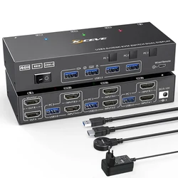 Dual Display USB 3.0 HD Dual Monitor KVM Switch Simulation EDID HD Extended Display Switcher for 3 Computers Share 2 Monitor