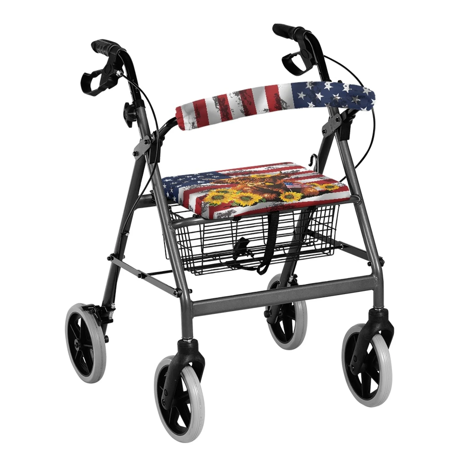 Coloranimal American Flag Highland Cow 2 Pieces Seat & Backrest Cover Set Rollator Seat Covers for Elderly Adults Street Scenes