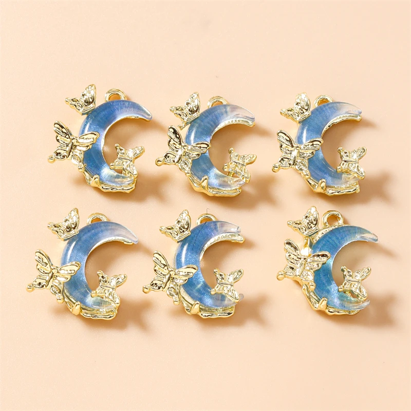 5 Stück 15x18mm Zarte Kristall-Schmetterlings-Mond-Anhänger für die Herstellung von Halsketten, Ohrringen, Armbändern, DIY-Bastelarbeiten und Schmuckzubehör – Detail 2