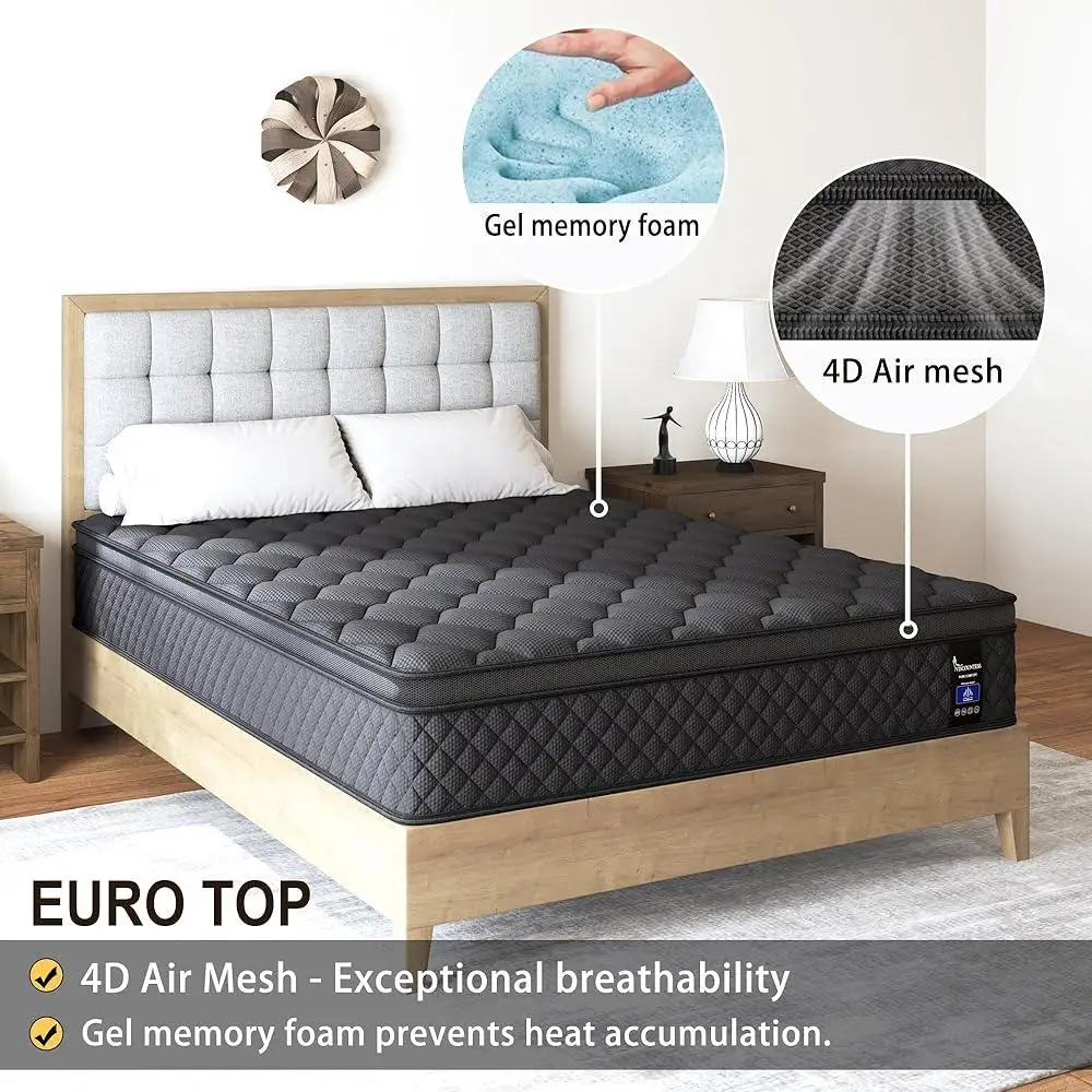 12-calowy materac hybrydowy Queen Średnio twardy Euro Top Pocket Spring Cooling Gel Memory Foam Podparcie pleców 100 nocnych próbek