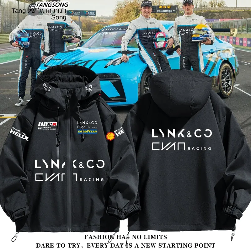 

Lynk TCR World Tour Racing Jacket Cyan Racing Windproof Polyester Nylon Composite Fiber Hooded Zipper Pocket Casual Coat