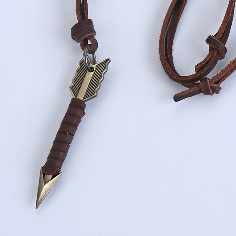 1Pc Man Handmade Vintage Leather Arrow Pendant Necklace Rope Body Choker Chain Necklaces Men&Women Punk Jewlery Accessories