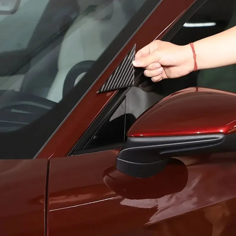 

For Porsche Taycan 2019-2024 Soft Carbon Fiber A Pillar Rearview Mirror Side Triangle Spoiler Trim Sticker Car Accessories