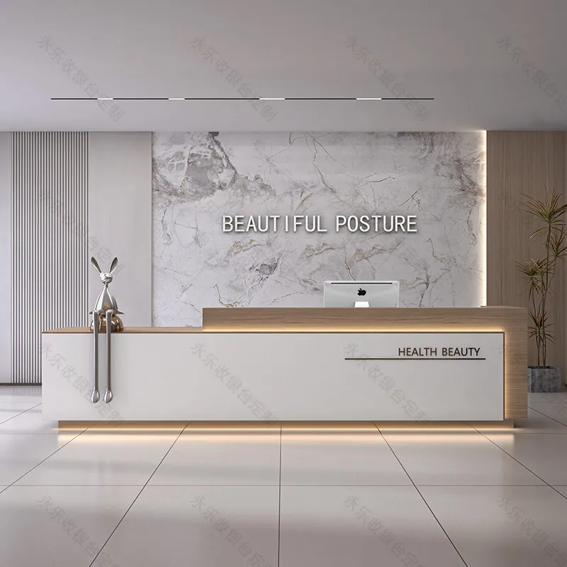 Company Hotel Marble Front Desk Beauty Salon Health Center Reception Checkout Page Training Institution Solid Wood Bar Table