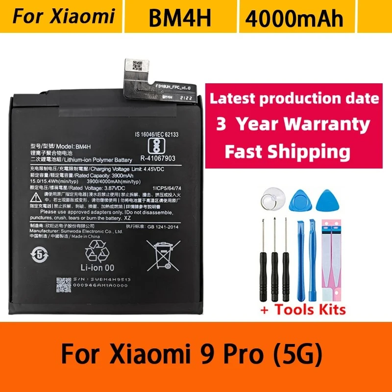 100% NEW 4000mAh  BM4H Battery For Xiaomi 9 Pro Mi 9 Pro Phone Replacement Batteries Bateria Batterij +  Fast Shipping  Tools